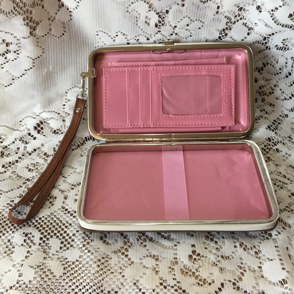 NIB WOMEN'S BROWN W/IVORY TRIM WRISTLET WALLET - Picture 4 of 13